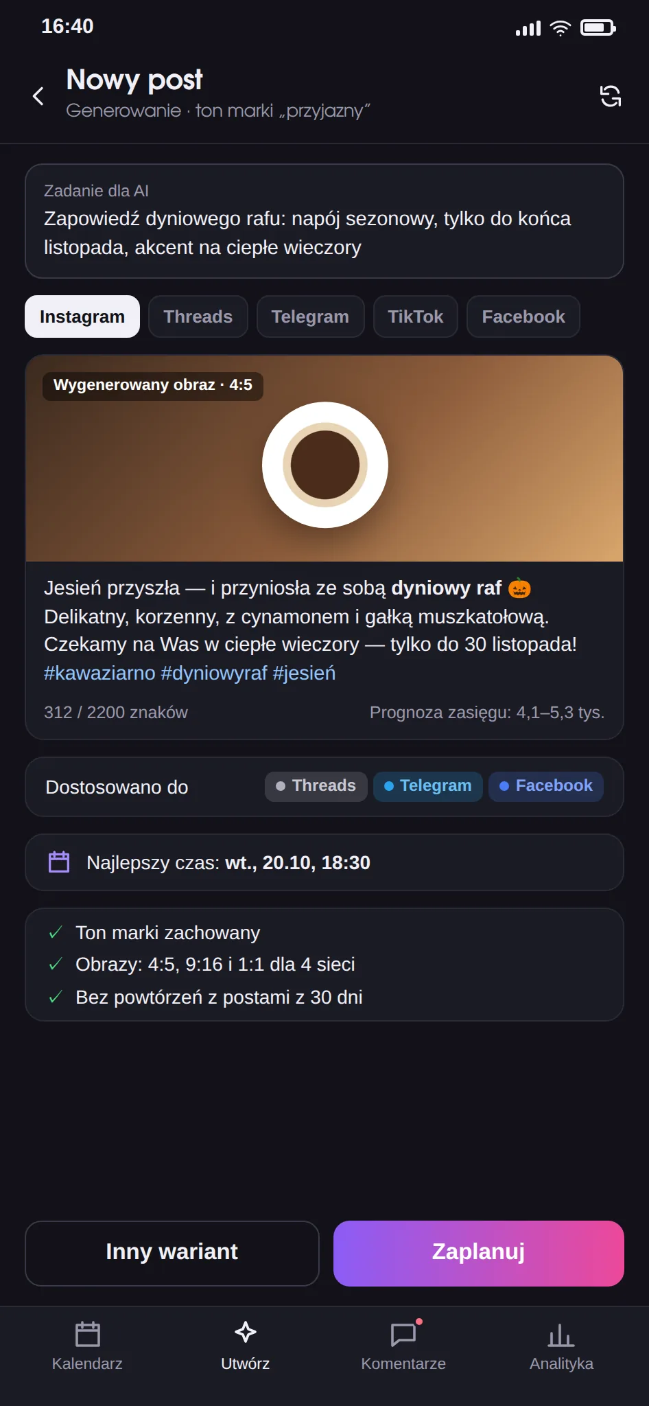 Platforma AI do generowania i publikacji treści — zrzut ekranu 2